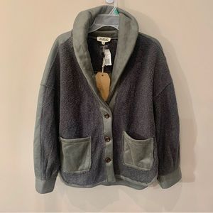 Listiele Faux Suede Sherpa Teddy Combo Patch Collared Jacket